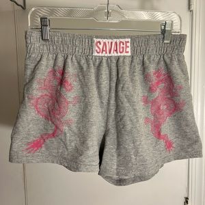 Gray Jogger Shorts Pink Dragon Savage Large